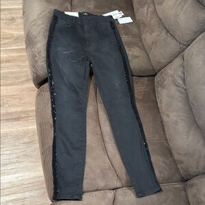 7 For All Mankind Black Skinny Jeans with sequins, High waist ankle skinny